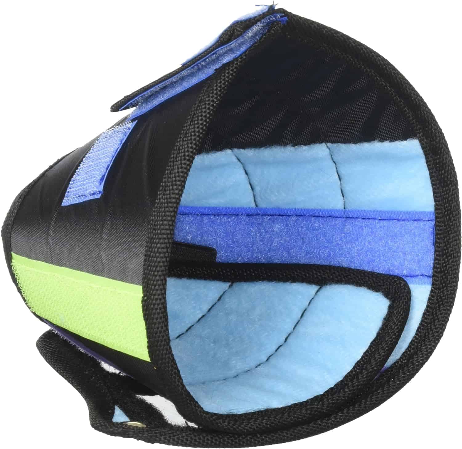 blue and green E collar for dogs