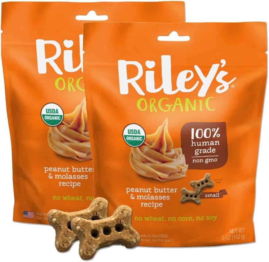 Riley's Organic Peanut Butter & Molasses Recipe | Large Bone Dog Treats | 5 oz Bag 2 Pack