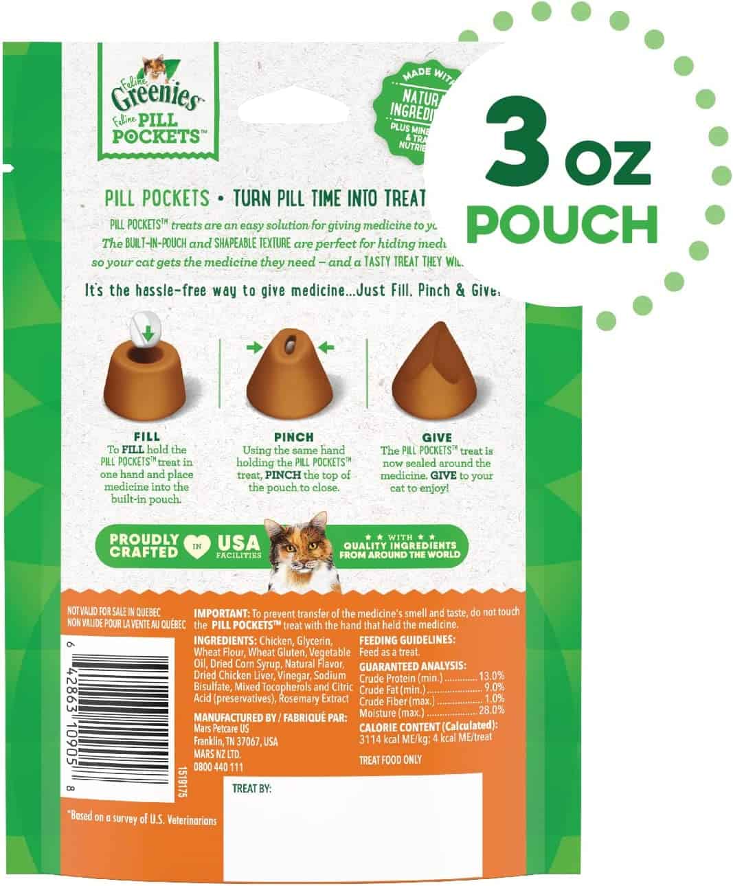 Greenies Pill Pockets for Cats, Natural Soft Cat Treats, Chicken Flavor, 3 oz. Pack (85 Treats) - Image 2