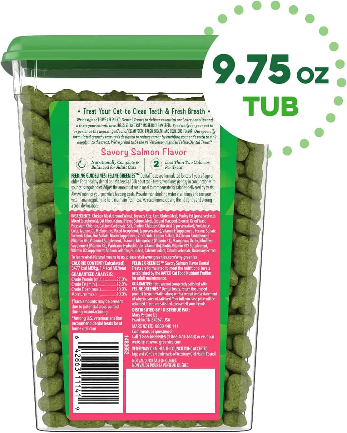 Greenies Dental Cat Treats, Savory Salmon Flavor, 9.75 oz. Tub - Image 2