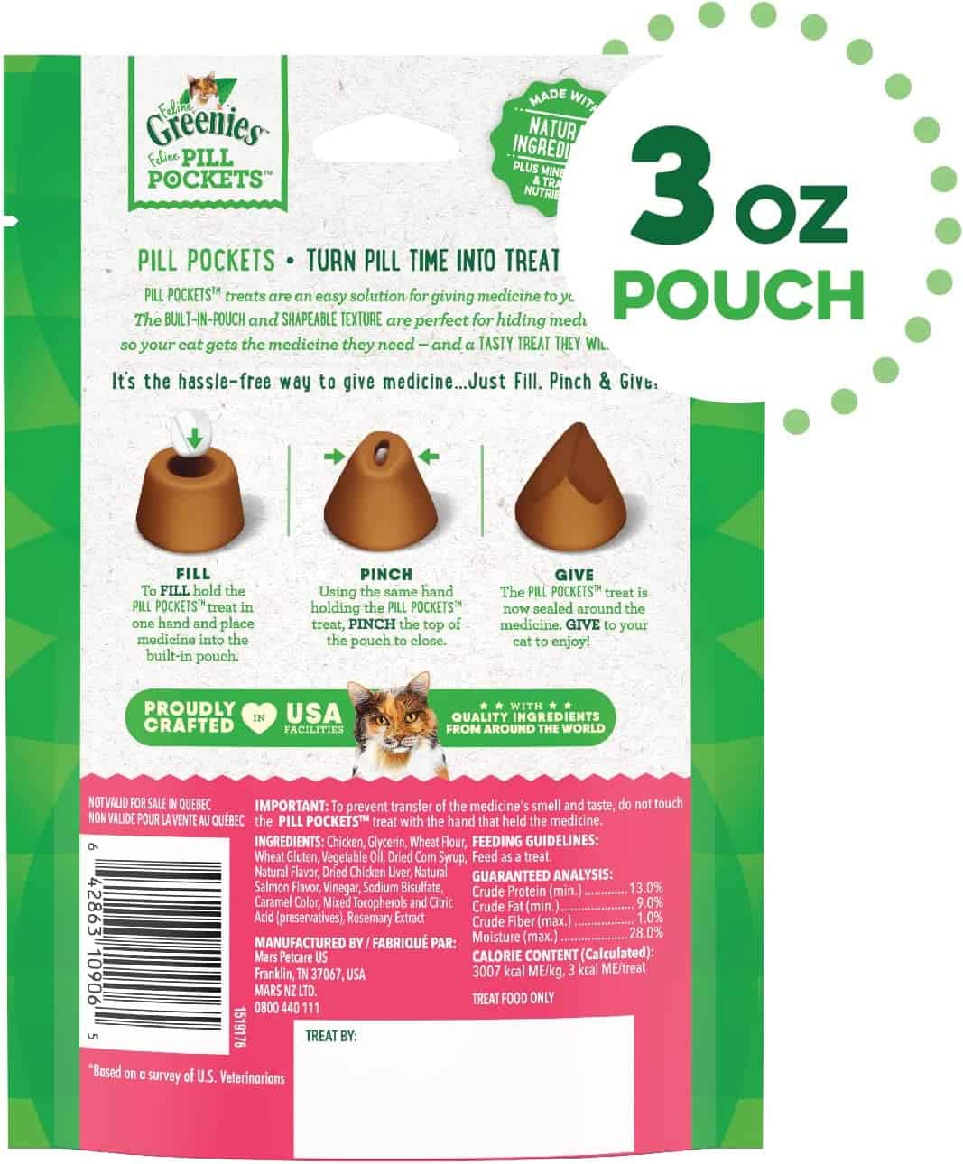 Greenies Pill Pockets for Cats, Natural Soft Treats, Salmon Flavor, 3 oz. Pack (85 Treats) - Image 2