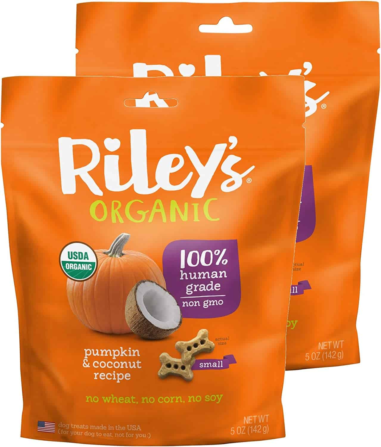 Riley's Organic Pumpkin & Coconut Recipe | Small Bone Dog Treats | 2 Pack 5 oz