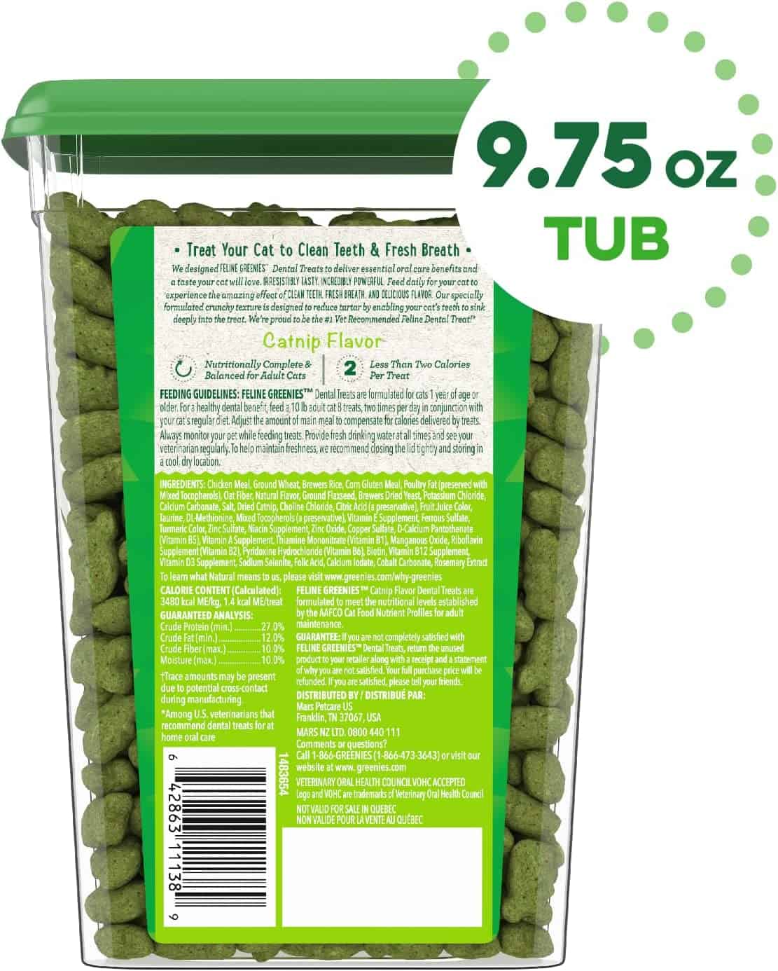 Greenies Dental Cat Treats, Catnip Flavor, 9.75 oz. Tub - Image 2