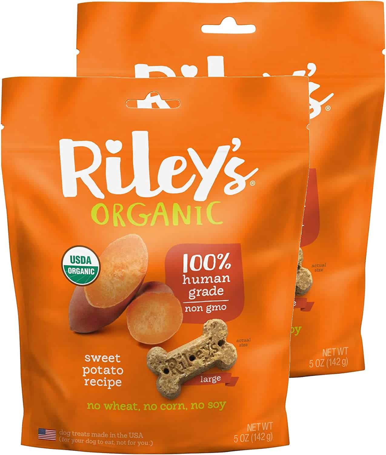 Riley's Organic Sweet Potato Recipe | Large Bone Dog Treats | 2 Pack 5 oz