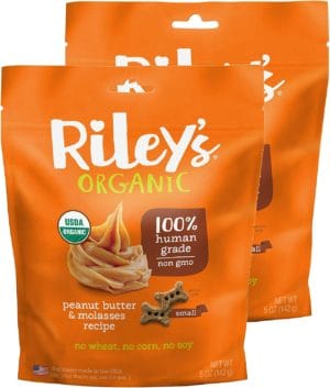 Riley's Organic Peanut Butter & Molasses Small Bone Dog Treats, 2 Pack 5 oz