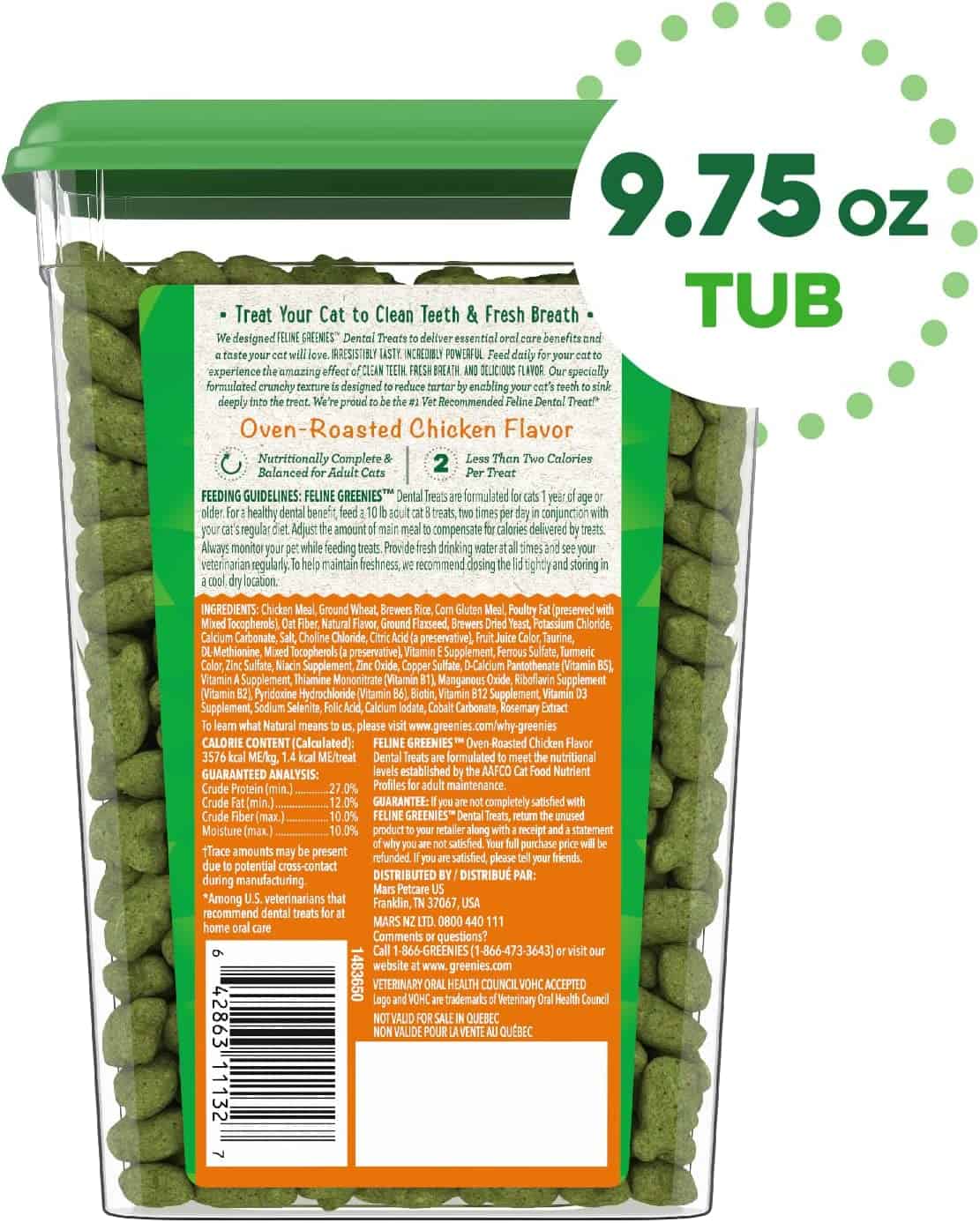 Greenies Dental Cat Treats, Oven Roasted Chicken Flavor, 9.75 oz. Tub - Image 2