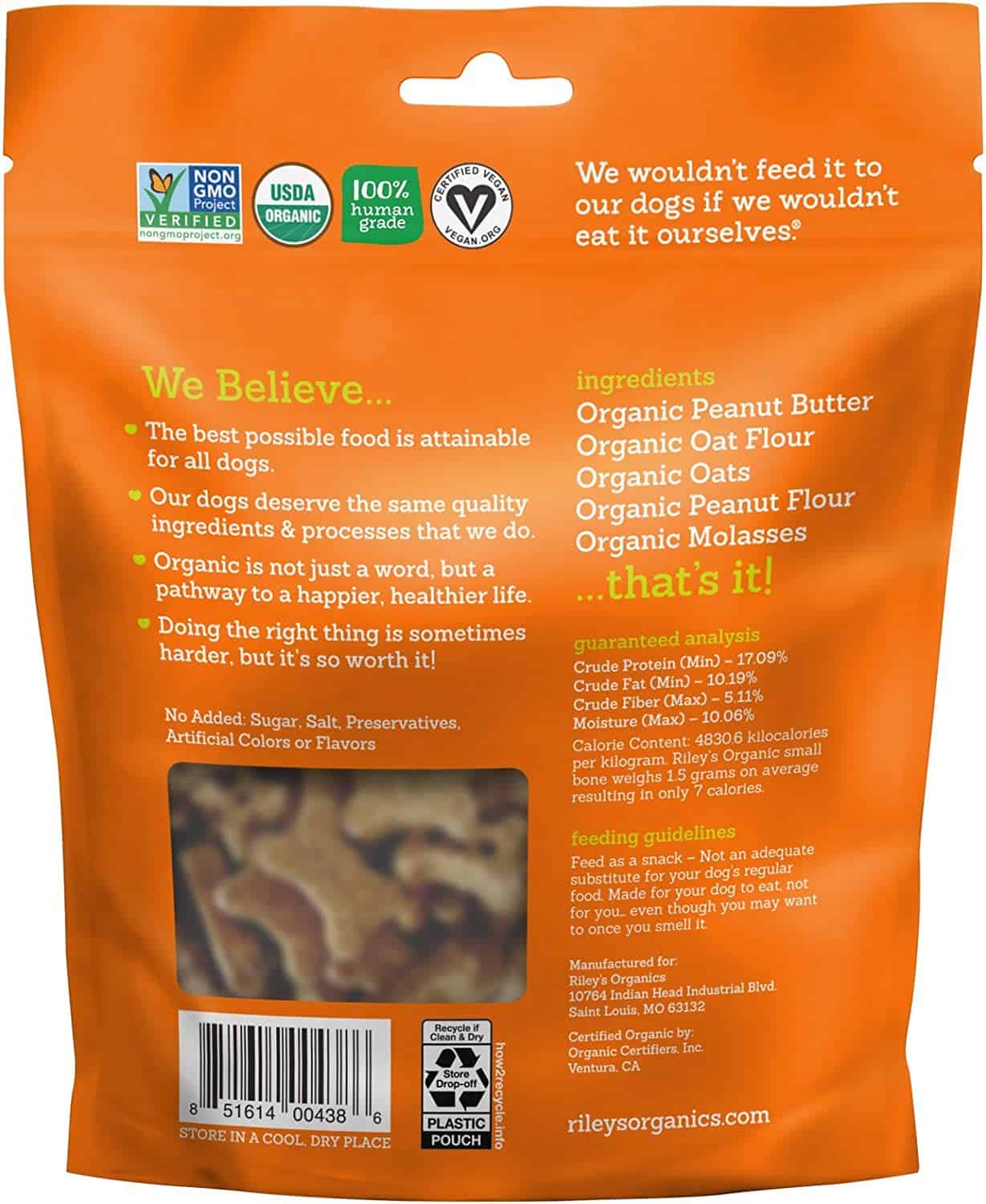 Riley's Organic Peanut Butter & Molasses Recipe | Large Bone Dog Treats | 5 oz Bag 2 Pack - Image 2