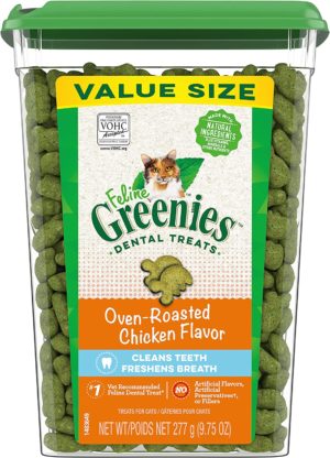 Greenies Dental Cat Treats, Oven Roasted Chicken Flavor, 9.75 oz. Tub