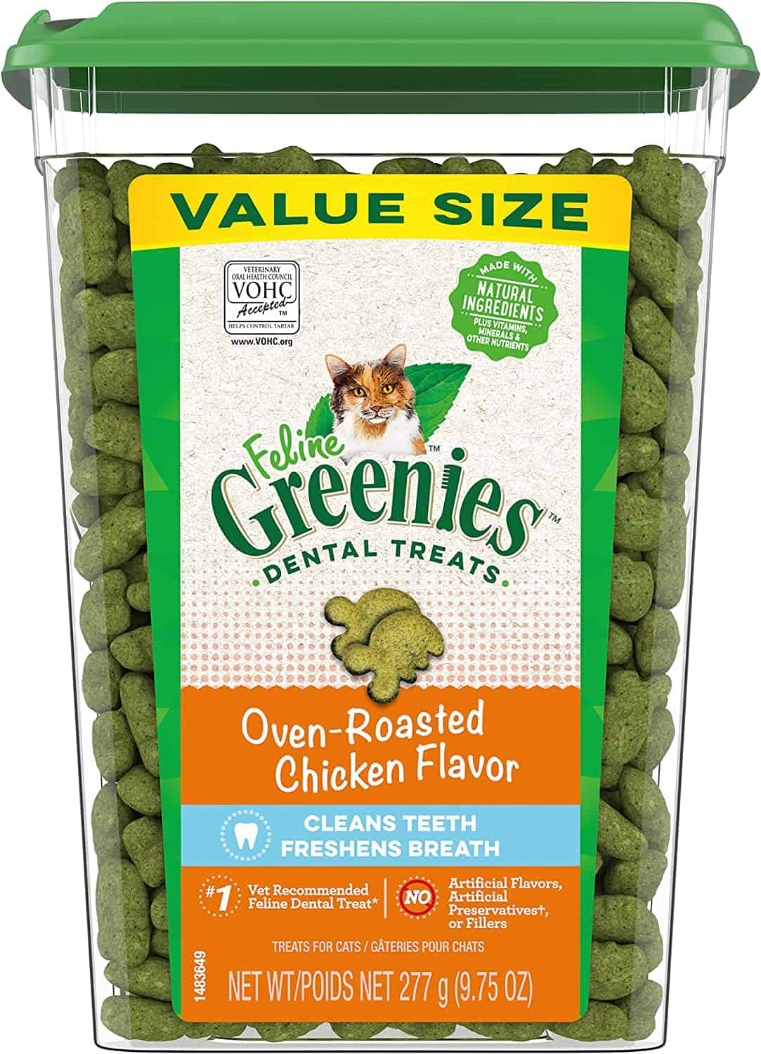 Greenies Dental Cat Treats, Oven Roasted Chicken Flavor, 9.75 oz. Tub