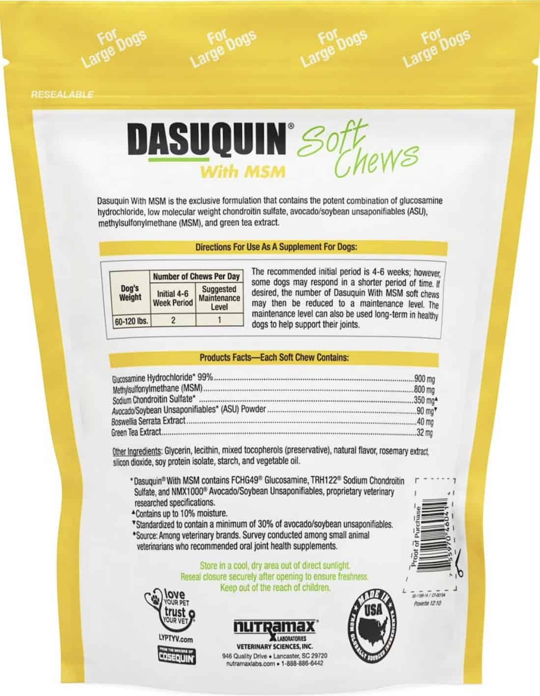 Dasuquin MSM back of bag large chews