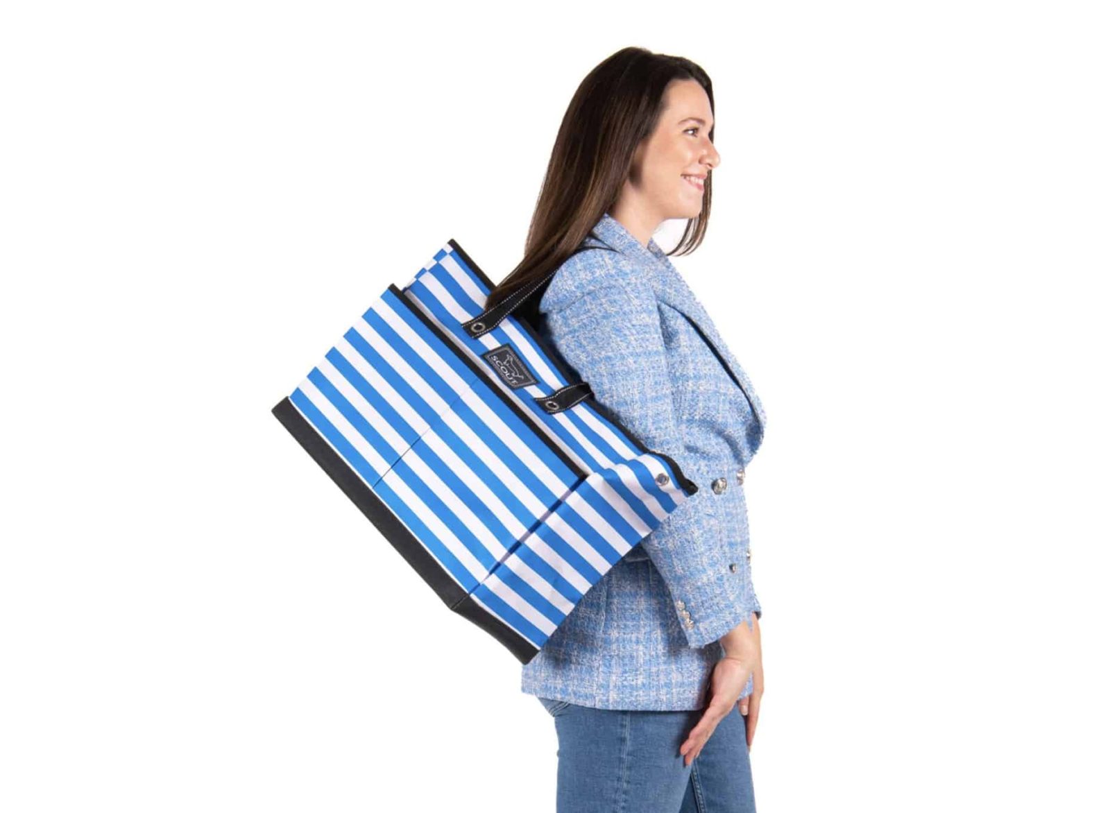 Woman carrying BJ Scout Bag by shoulder straps