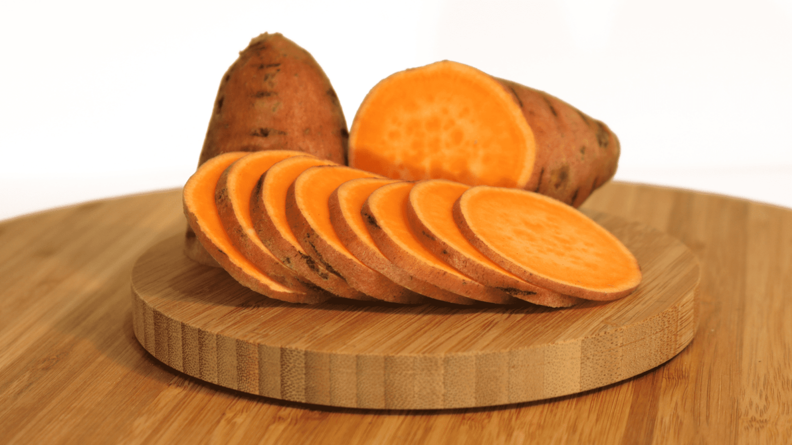 sweet potato slices on cutting board