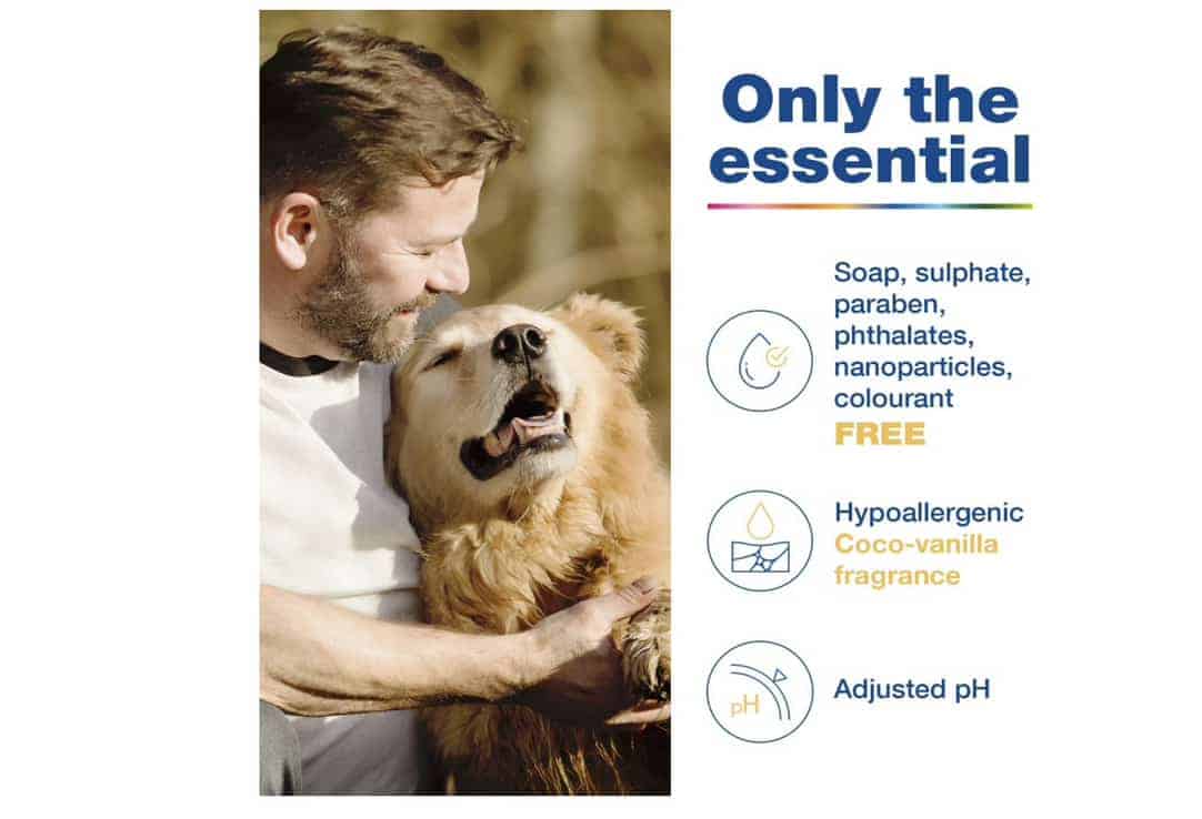 Image of dog and man and list of benefits of duoxo pads