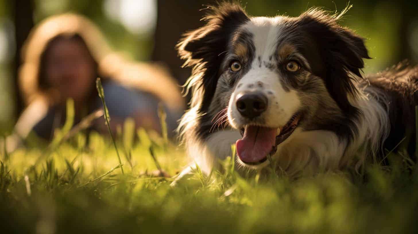 Merle colored border collie in grass