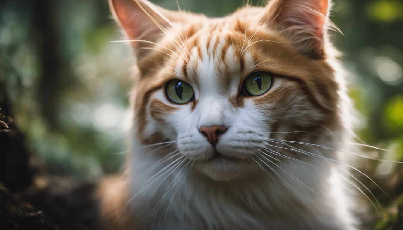 Close up of an orange and white cat