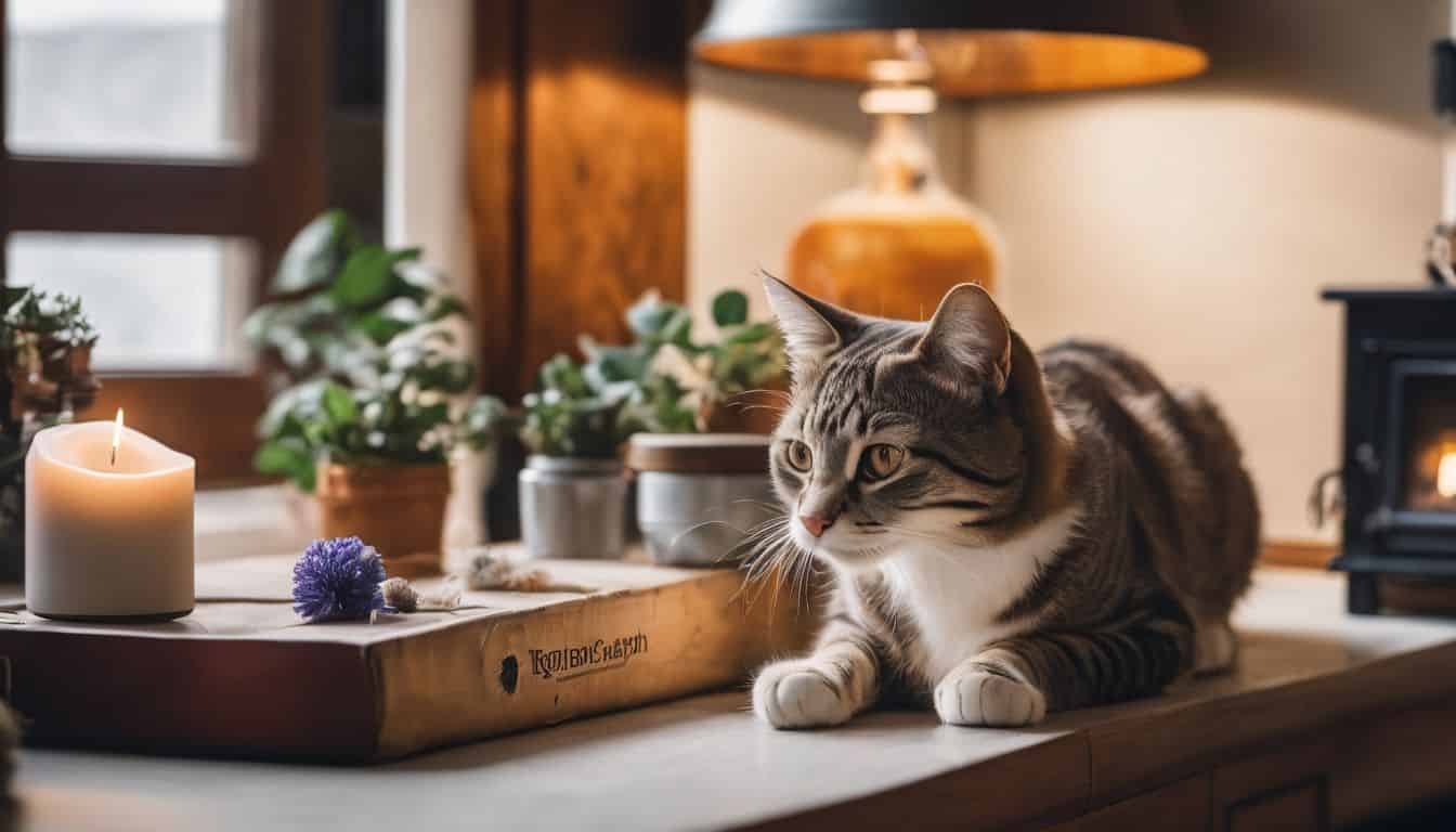 tabby cat sitting on a desk