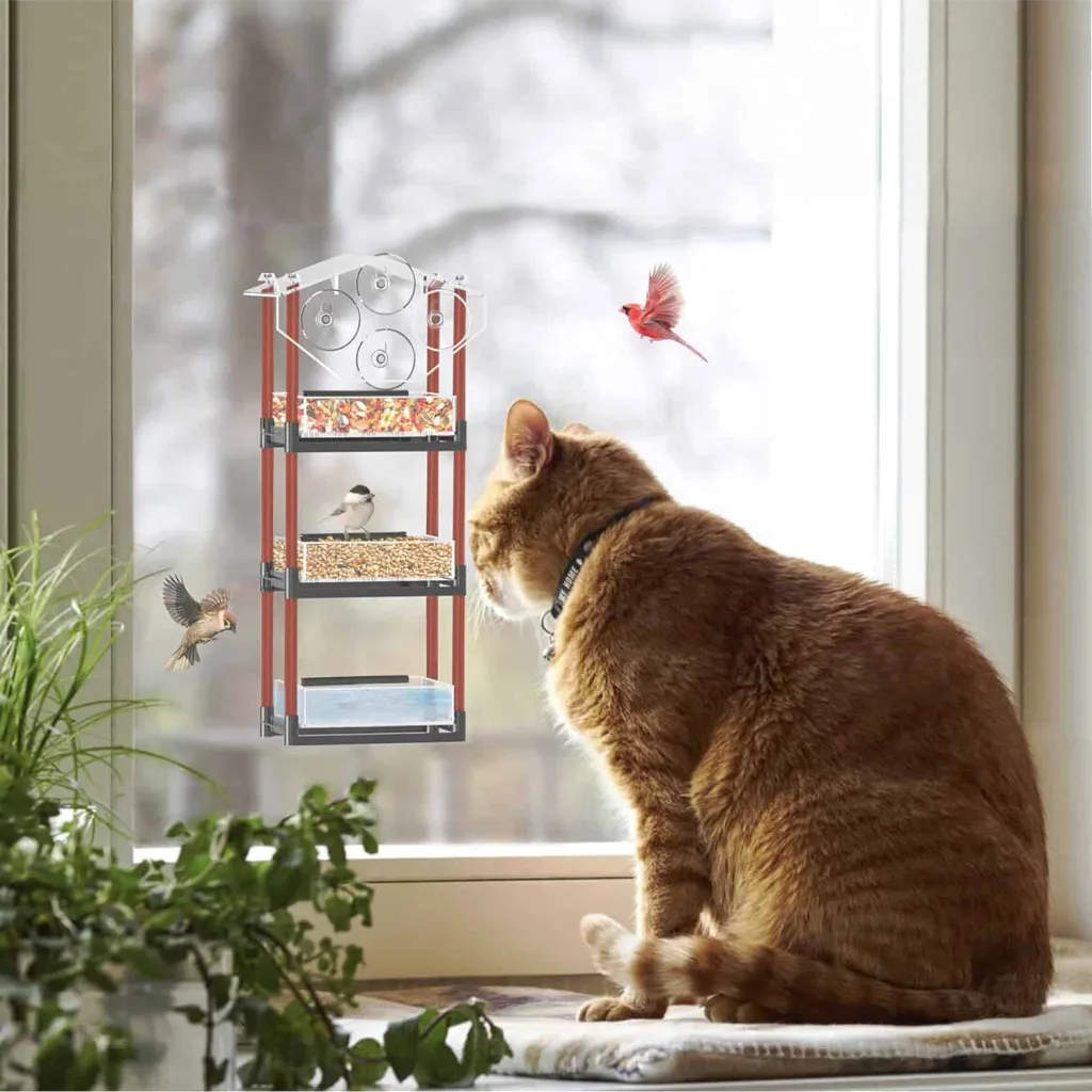 3 tiered bird feeder for cats orange cat watching 3 tier bird feeder