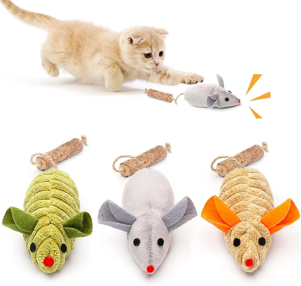 Potaroma squeak mice orange kitten with 3 fabric mice
