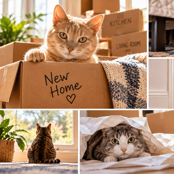 collage of cats in new house